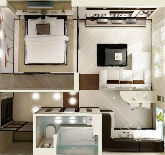 Дизайн интерьера квартиры-студии в стиле минимализм