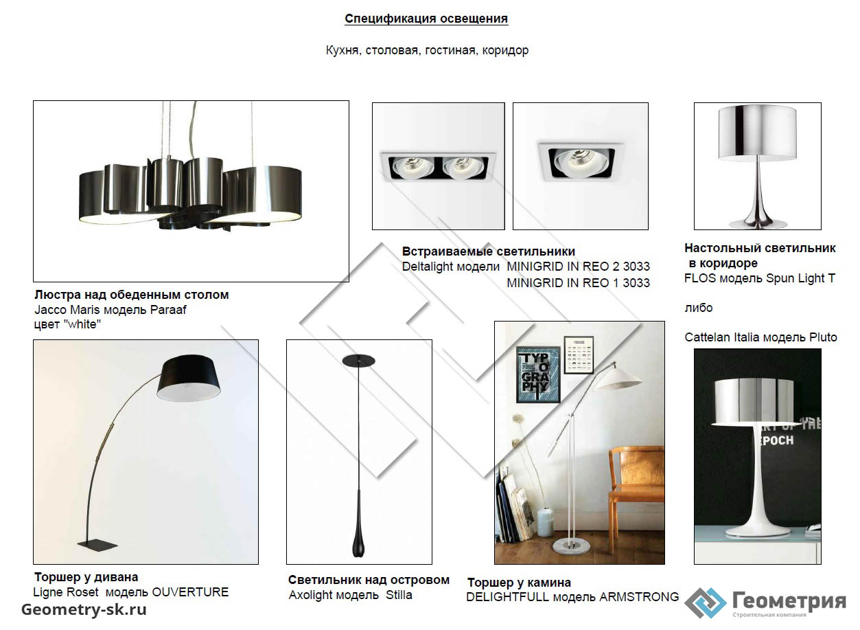 Спецификация оборудования для освещения